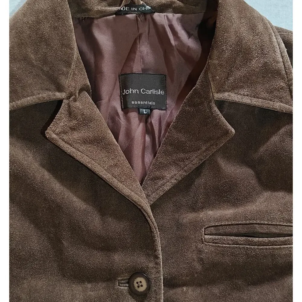 John Carlisle Brown Suede Leather Blazer Jacket Womens L